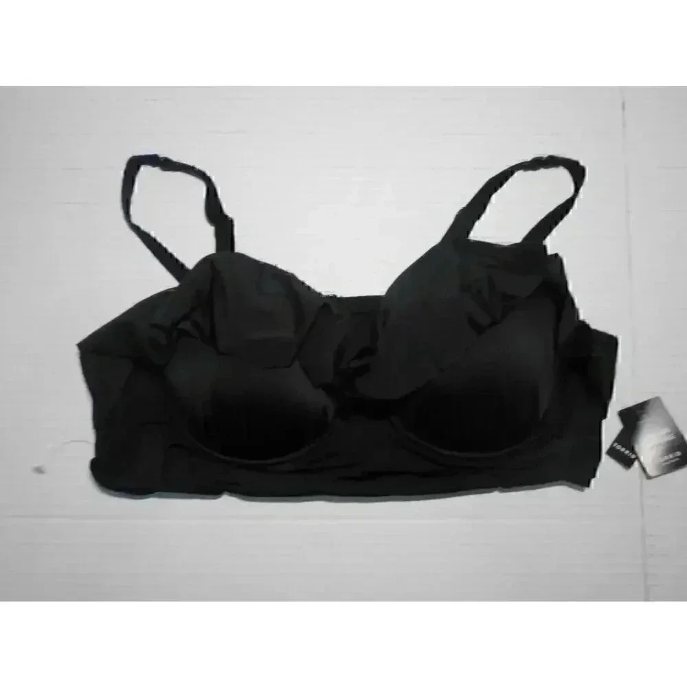 Torrid Ruffled Swim Bikini Top soft cup Padded Black Size 2 D/DD Mid Coverage